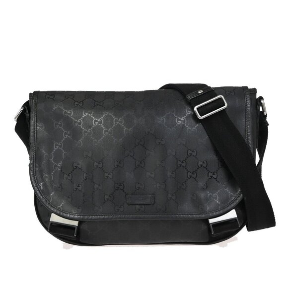 Gucci Handbags - GUCCI Logo Imprime GG Pattern Shoulder Bag PVC Leather Black SHW Italy 34YH650